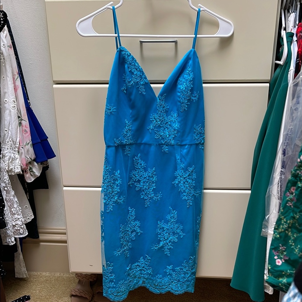 Blue Lace Spaghetti Strap Dress